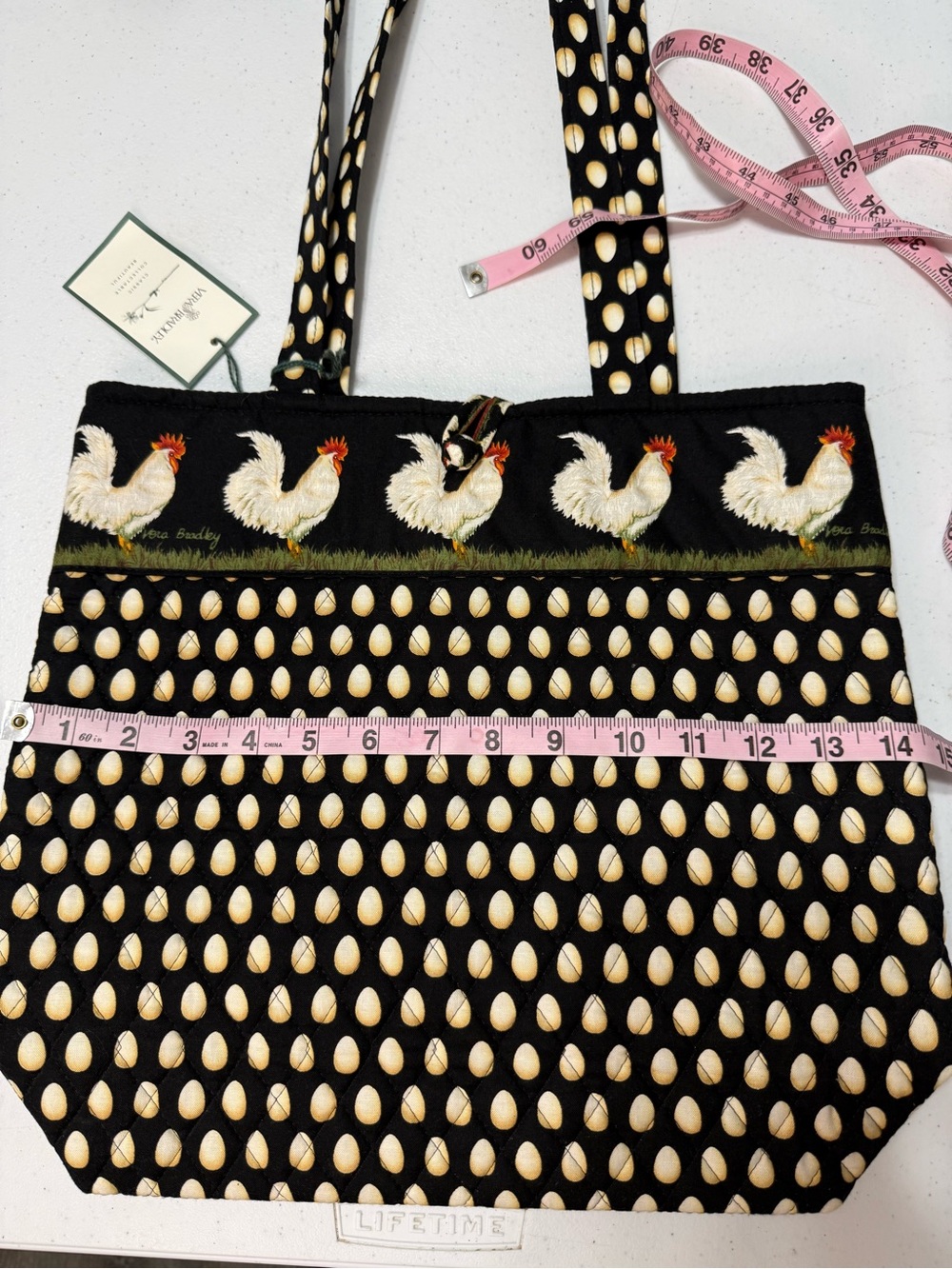 NWT Vera Bradley Fowl Play Quilted Tote Bag Rooster Chicken Egg Retired Print - Picture 7 of 9